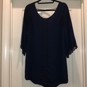 Navy Blue Bell Sleeve Shift Dress